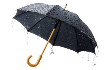 Rainy day action black umbrella outdoor setting product photography wet environment close-up viewpoint protection concept