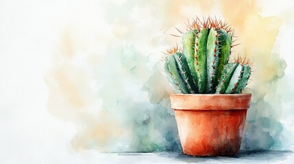 Minimalist Watercolor Cactus in a Simple Pot â€“ Ideal for Desert-Themed Designs -