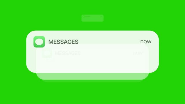 New Message Notification Pop-Up Animation on Green Screen, Modern Chat Alert UI Motion Design Template