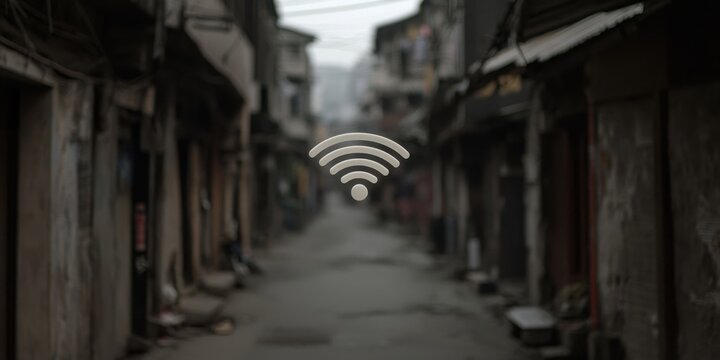 Digital rights advocacy poster near a city Wi-Fi hotspot : tech justice theme
