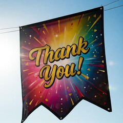 Festive "Thank You!" Banner with Confetti Burst