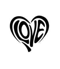 Calligraphic love heart sign. Vector Romantic illustration symbol join, passion and wedding. Calligraphy Design flat element of valentine day. Template for t-shirt, card, invitation
