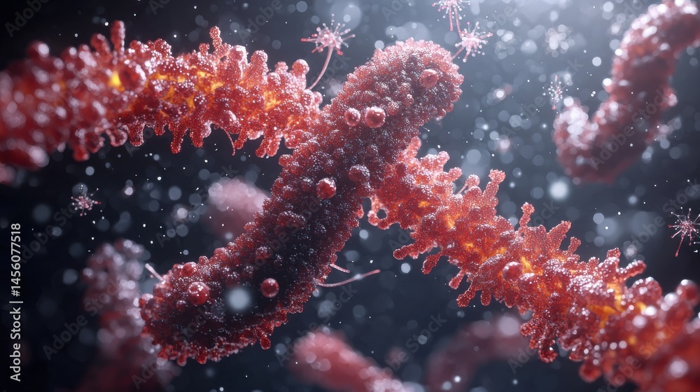 Poster conceptual image of mutated microorganisms displaying intricate structures and unique features under