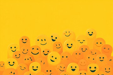 Fototapeta premium Happy emoji crowd in flat design on vibrant yellow background