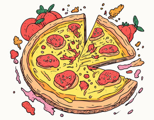 Cheesy Pizza  – Hand Drawn Food Vector