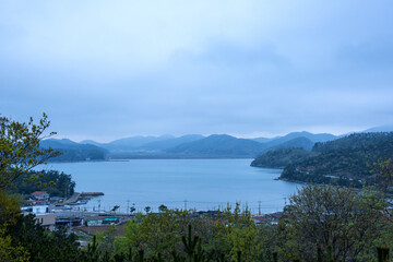 The beautiful sea shore coast,cliff, rock and wave on early morning.