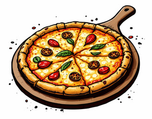 Cheesy Pizza  – Hand Drawn Food Vector