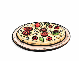 Cheesy Pizza  – Hand Drawn Food Vector