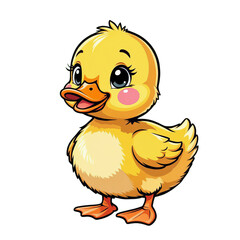 Cute Yellow Duckling, Bright Orange Feet with Transparent Background