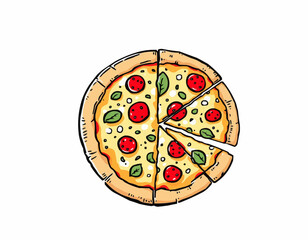 Cheesy Pizza  – Hand Drawn Food Vector