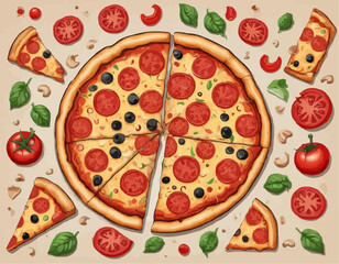 Cheesy Pizza  – Hand Drawn Food Vector