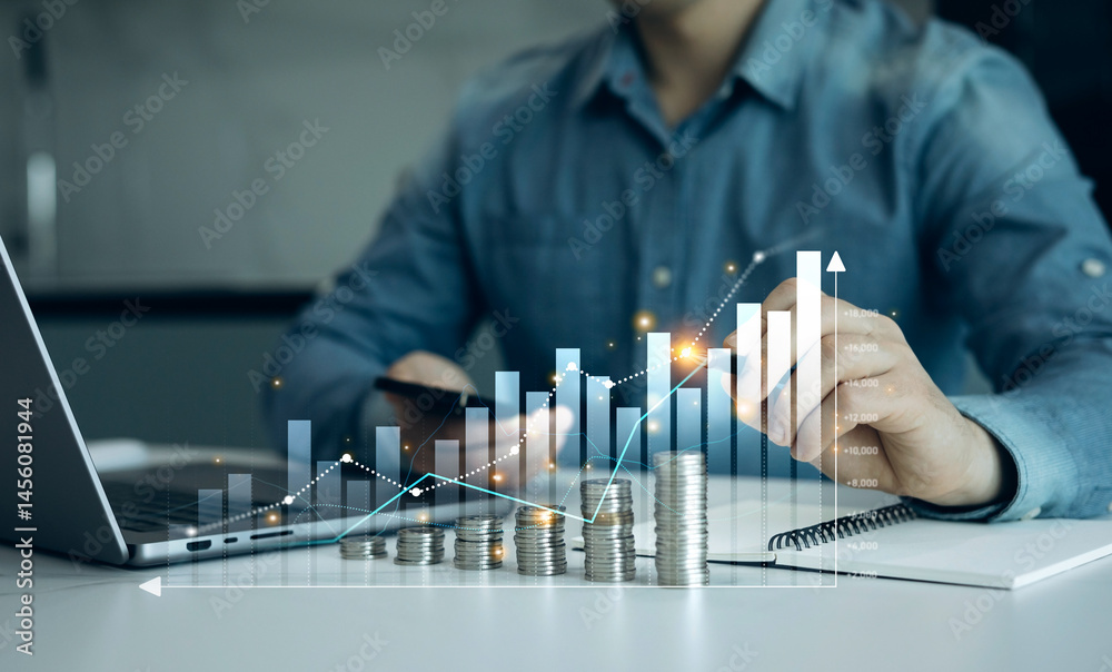 Poster money business financial graph diagram of coin. financial growth data or investment market profit ba