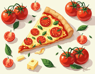 Cheesy Pizza  – Hand Drawn Food Vector