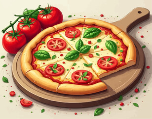 Cheesy Pizza  – Hand Drawn Food Vector