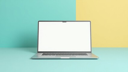 Siteliner. Silver laptop blank screen pastel background modern technol
