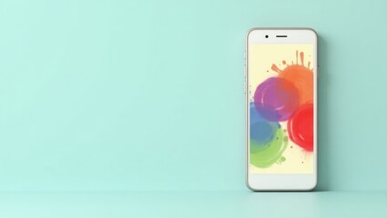 Sketch AI. White smartphone colorful paint splash screen pastel backgr