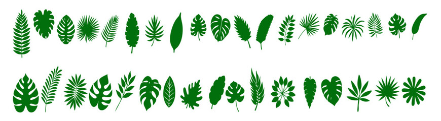 Tropical Leaves and Palm Leaves Silhouettes Color Set,Colorful Artistic Leaf Shapes, Nature-Inspired Vector Elements for Decoration, Design Projects, Invitations, and Creative Use,