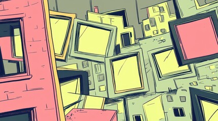 Pixelated urban landscape with retro colors abstract city plan drawing aerial view contemporary art vector design illustration