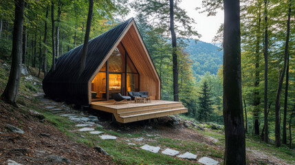 Cozy Retreat: Wooden Cabin Nestled in the Woods

