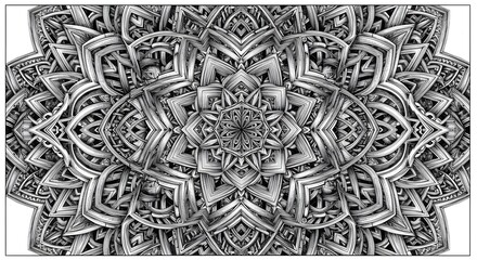Intricate Geometric Design: A detailed symmetrical design featuring geometric patterns and shapes, demonstrating precision and complexity in its artwork.
