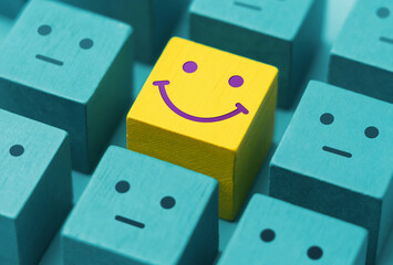 Mind, Mental Health Concept. Varieties of Mood and Emotion. a Unique Smiling Cube that Stand Out among Crowd