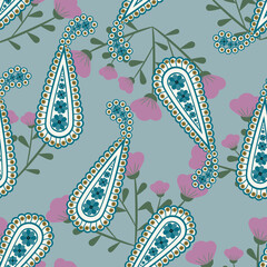 Paisley seamless Vector pattern. batik style background ,seamless paisley pattern with trend colors for bed linen .textiles, fabrics, souvenirs, packaging, greeting cards and scrapbooking,shawl