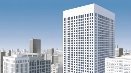 Obraz premium Modernist architecture abstract perspective of high rise towers against blue sky offering a minimalist urban landscape style in a metropolis