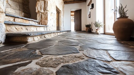 Fototapeta premium A stunning stone floor showcasing natural irregularities and unique textures, perfect for adding character to any space.