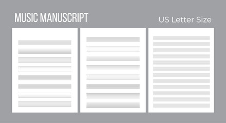 Music Manuscript Paper Template, three sheet Music Writing Guide