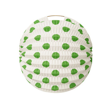 Traditional white paper lantern with green polka dots used as decoration during Seville April Fair isolated on a white background.