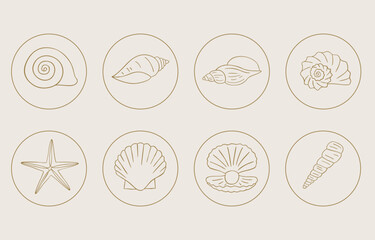 summer gold icon with shell circle  for kid design