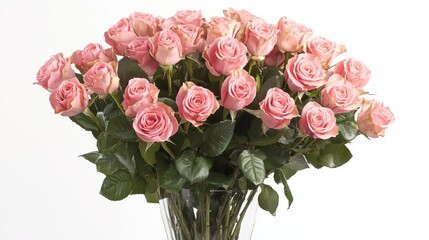 Fototapeta premium Beautiful bouquet of pink roses in a glass vase lovely romantic flowers buds gift bloom fresh color