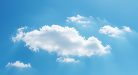 Fototapeta premium Skyward Whispers: A vivid photograph of a bright blue sky gracefully hosts a cluster of fluffy clouds, evoking feelings of serenity and vastness. 
