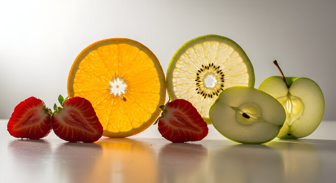 Vibrant Fruit Slices Displayed in Backlit Arrangement for Healthy Eating