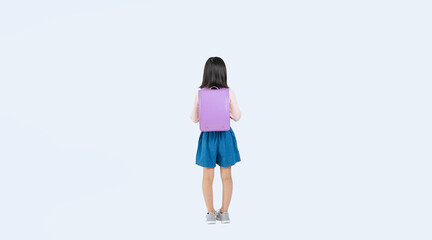 ランドセルを背負った小学生の女の子の後ろ姿の全身写真（切り抜き背景透過PNGも販売しております。↓作成者リンクから「PNG」で検索してください）