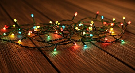 String Lights on Wood Surface Colorful Glowing Decoration