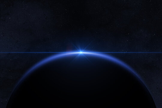 Blue planet Earth in the space. View of the abstract planet, nebula and galaxy. Concept on the theme of Earth Day.