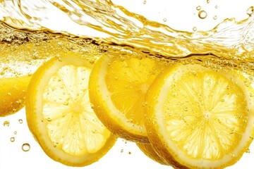 Fresh lemon slices in water splash