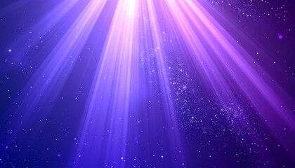 Dreamy light beams violet and indigo colors illuminate starry background, creating magical atmosphere filled with soft glowing particles. This enchanting scene evokes sense of wonder