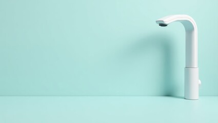 Minimal faucet. Soft background. Kitchen water. White modern. Clean style. Single handle. Smooth curve. Matte finish. Bright environment. Domestic use. Plumbing concept. Home improvement. Interior de