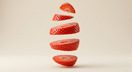 Deconstructed Strawberry Visual An Exploration of Fresh Slices in Suspension
