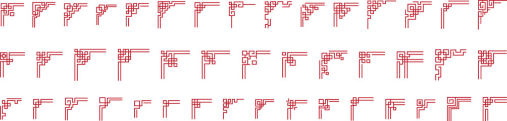 Vintage Chinese borders art china styles Set. Asian new year decorative traditional border, oriental red linear retro pattern for images frames. Corner borders collection