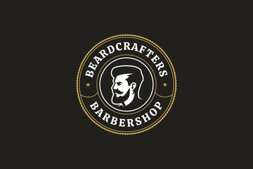 Fototapeta premium Classic barbershop emblem featuring a gentleman with a stylish mustache, emphasizing vintage grooming services. It reflects the essence of a professional barber's craft