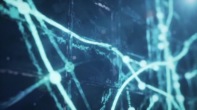 Abstract glowing lines on dark wall