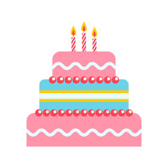 Colorful birthday cake. Three tier cake with decorative frosting