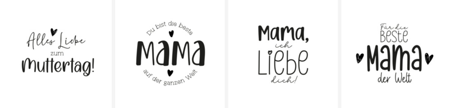 Gl&uuml;ckw&uuml;nsche und Gr&uuml;&szlig;e zum Muttertag in moderner und ansprechender Schrift in deutscher Sprache (teilweise Kalligraphie- bzw. Sch&ouml;nschrift); alle Buchstaben einzeln selektierbar	