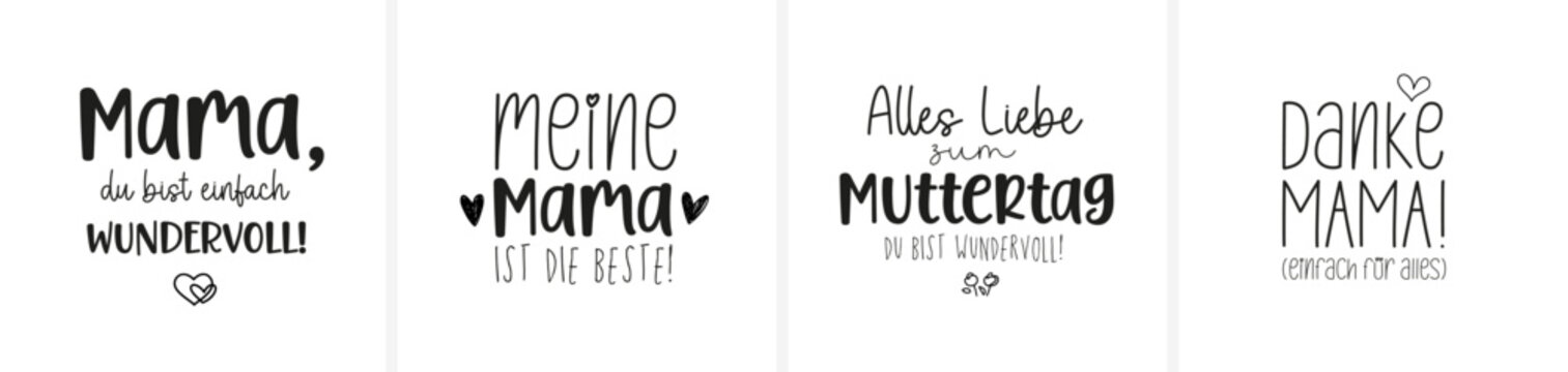 Gl&uuml;ckw&uuml;nsche und Gr&uuml;&szlig;e zum Muttertag in moderner und ansprechender Schrift in deutscher Sprache (teilweise Kalligraphie- bzw. Sch&ouml;nschrift); alle Buchstaben einzeln selektierbar	