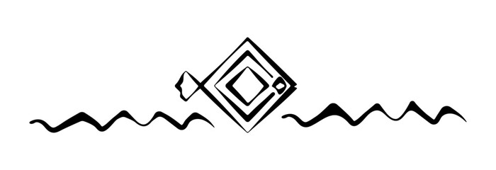 Creative icon of a fish swimming in the sea on a white background.