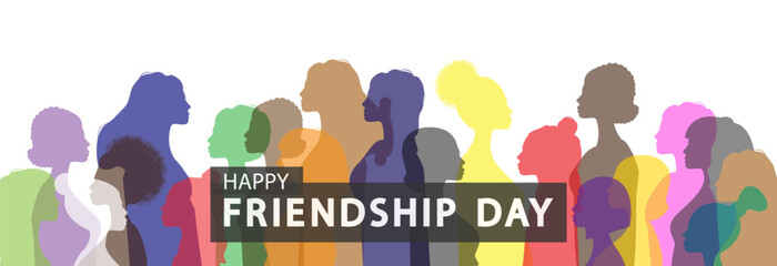 International Friendship Day. Silhouettes of friends in different colors.
