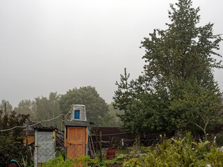 Heavy fog on the edge of the village